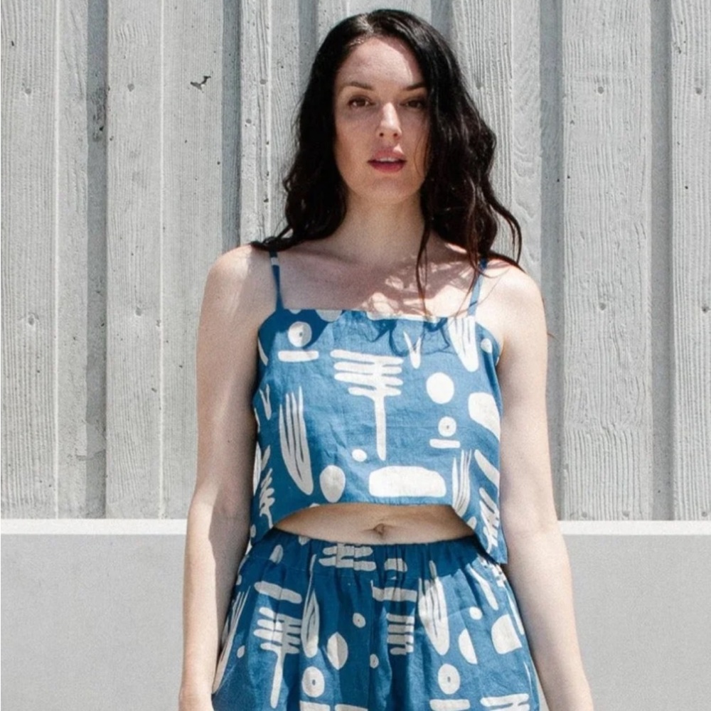 Bel Kazan June Linen Top in Blue Ledo